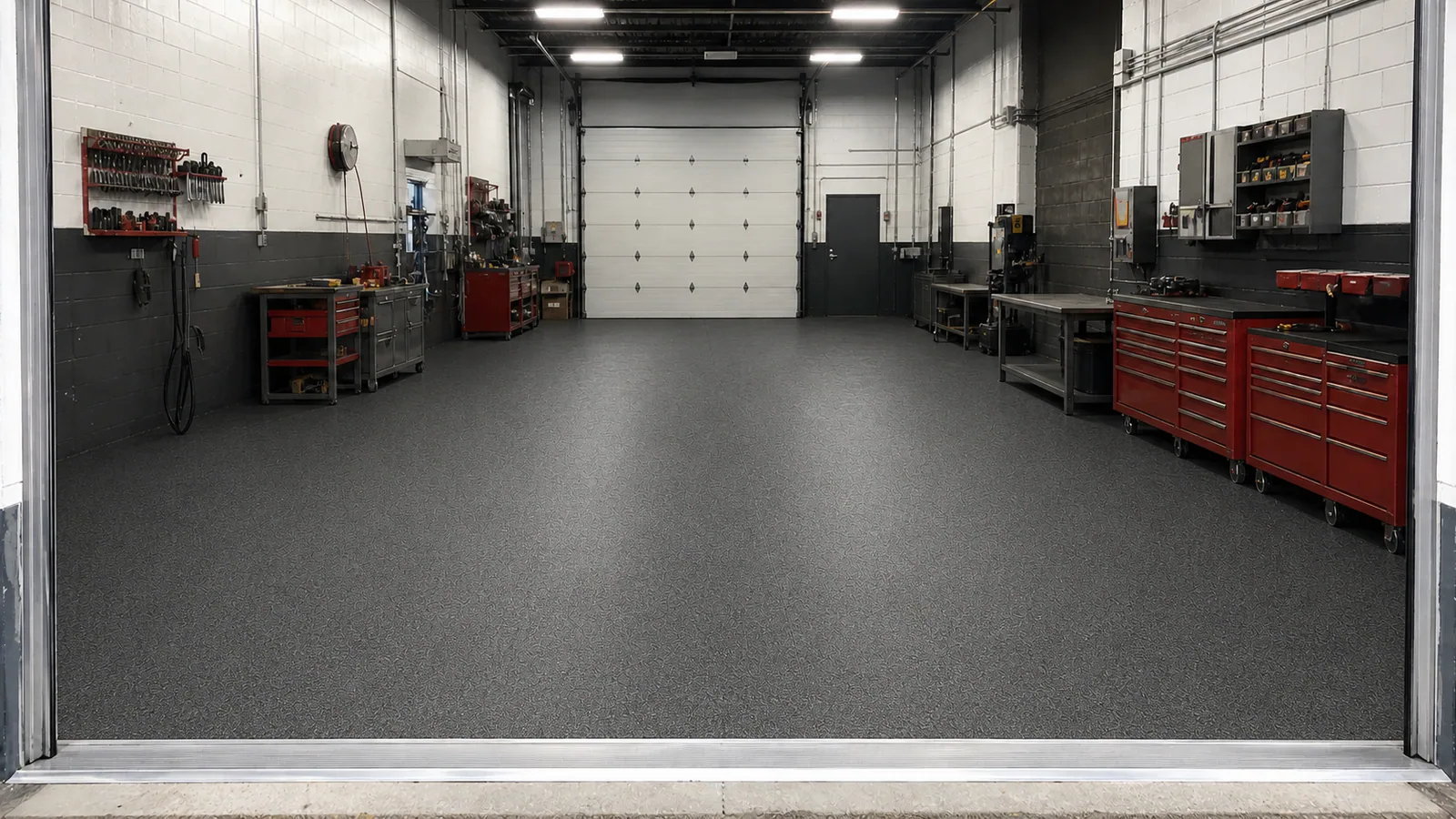 Design visualization of a dark industrial workshop coating