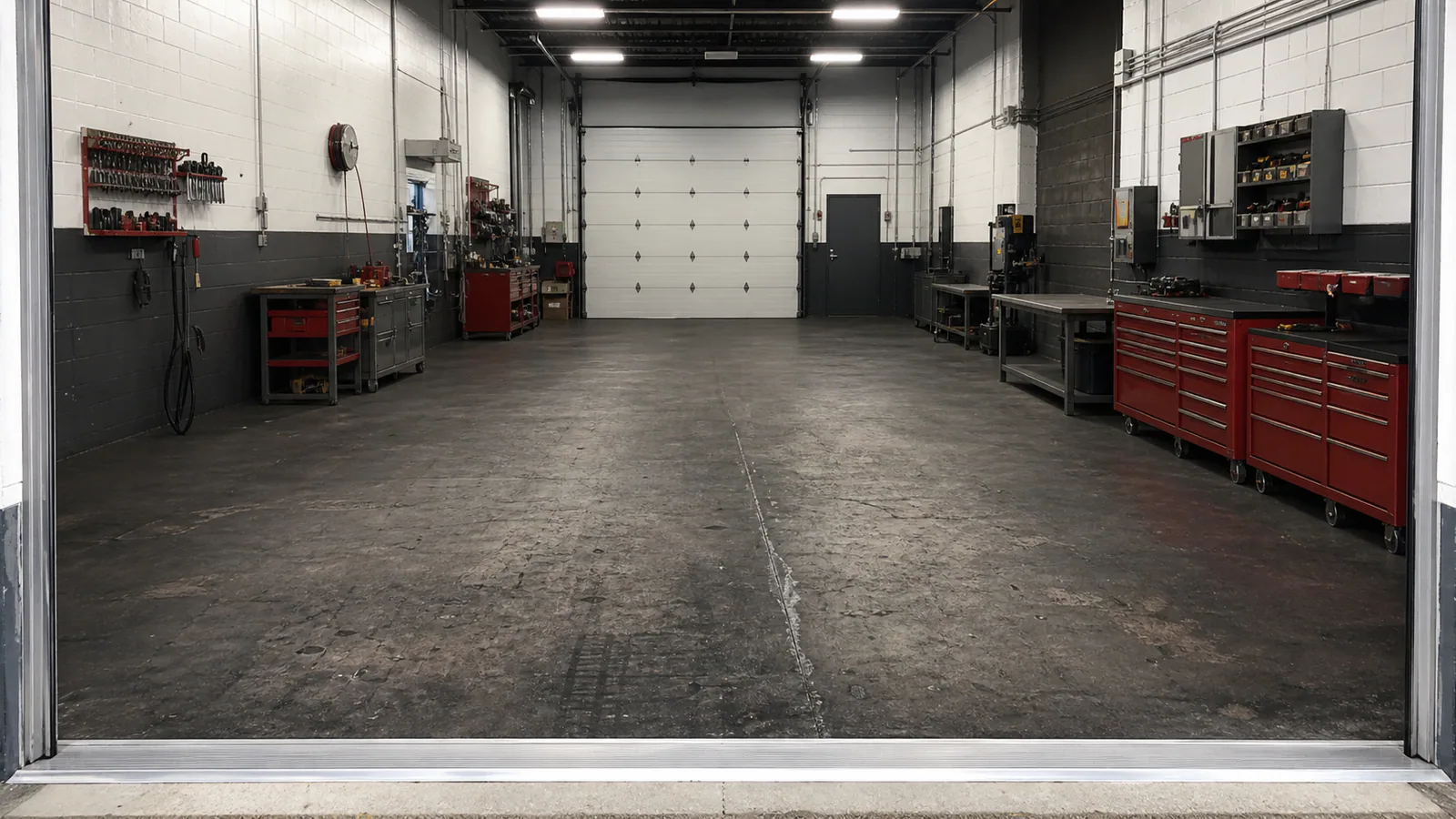 Worn commercial workshop floor design visualization